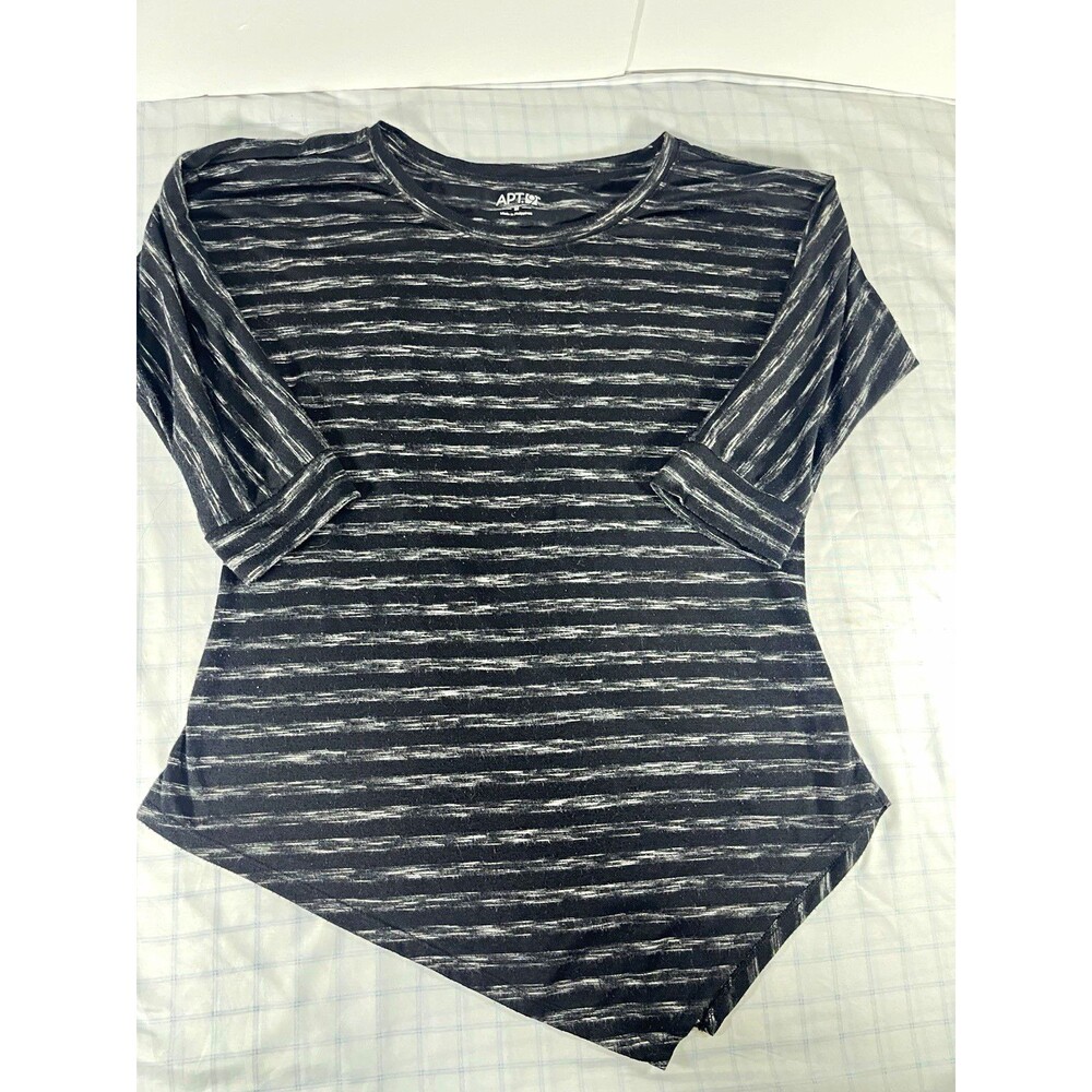 Apt. 9 Women’s Striped Knit Top Scoop Neck 3/4 Sleeve Asym Hem Size M